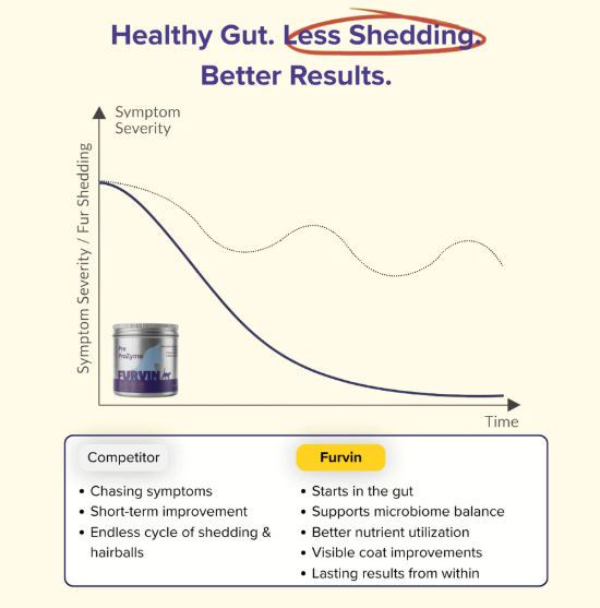 Chart comparing consistent daily gut support with short-term surface care for cats